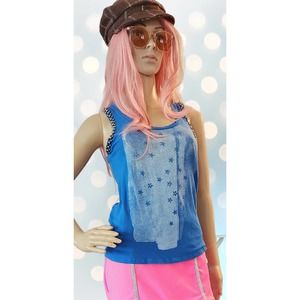 Womens Vintage 80s 90s Express Blue Tank Top w/ Stars Sz XS